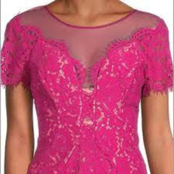 Rene Ruiz Collection pink lace nude sheath dress size 8 - Picture 1 of 5